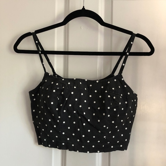 Vintage 90s Black & White Polka Dot Spaghetti Strap Bustier Crop Tank Top Small - Picture 1 of 5